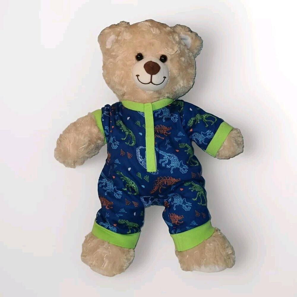 Build a Bear "Happy Hugs" Teddy In Blue Dinosaur Sleeper Soft Stuffed Plush 16"